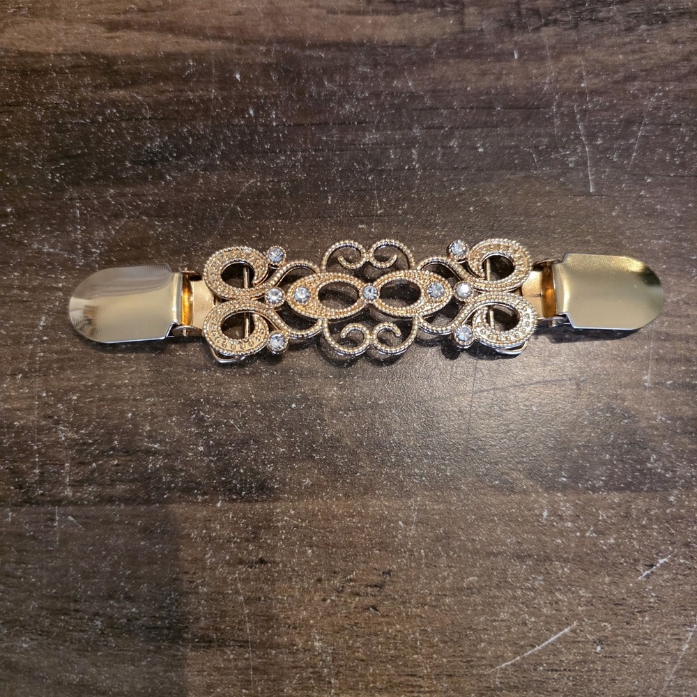 Sweater or Scarf Clip Goldtone Rhinestones 5" x 1" Women's Accessories Swirl
